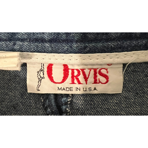 Orvis Denim Skirt Womens 31" Waist Blue Midi Side Zip Back Button Hem Pockets - Picture 2 of 9